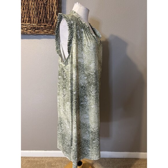 Michael Kors Shift Dress 2X Green Ivory Paisley Sleeveless Stretch Summer - Picture 5 of 11